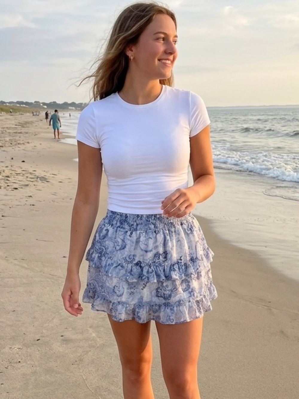 Altar’d State Ruffle Mini Skirt White Blue Gold Size S Coquette Festival Beach